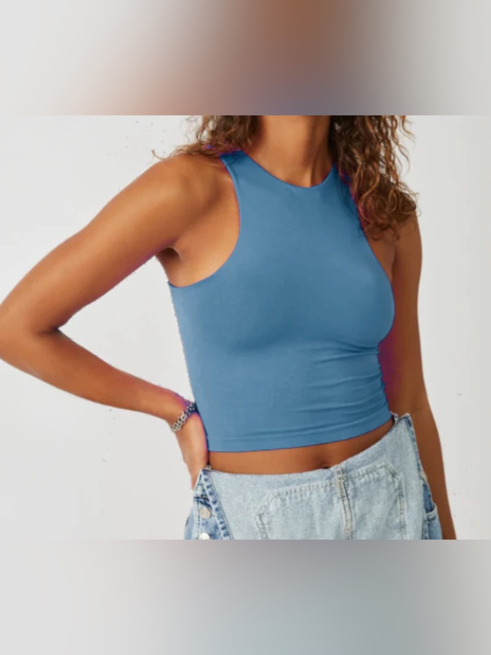 NWT Free People Intimately Teal Seamless Crop Tank L/XL BodyCon Stretchy